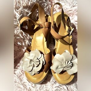 Kork-Ease  Brown and Cream Women's Sandals with Floral Accent 10 M